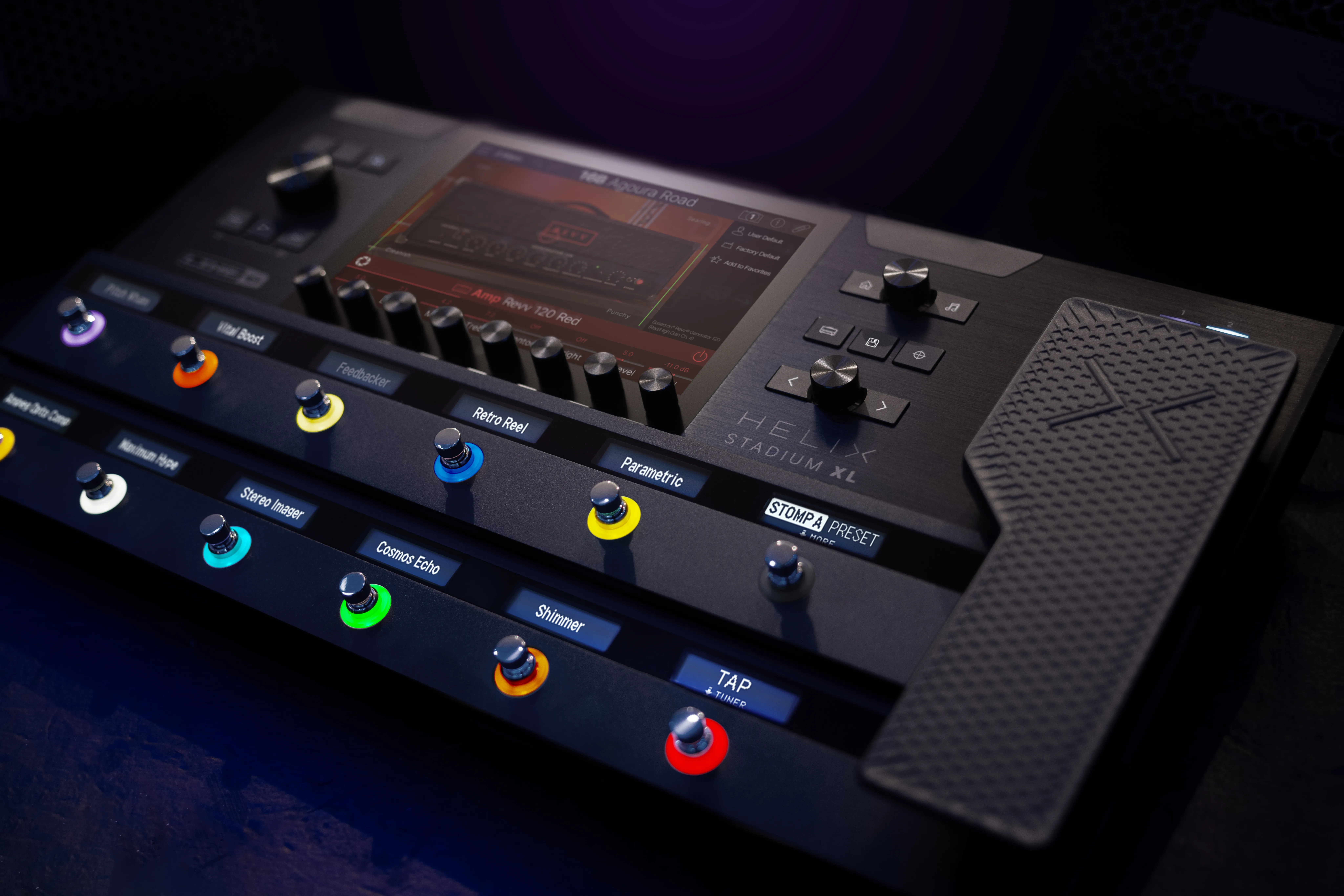 Line 6 Helix Stadium XL and floor model side by side