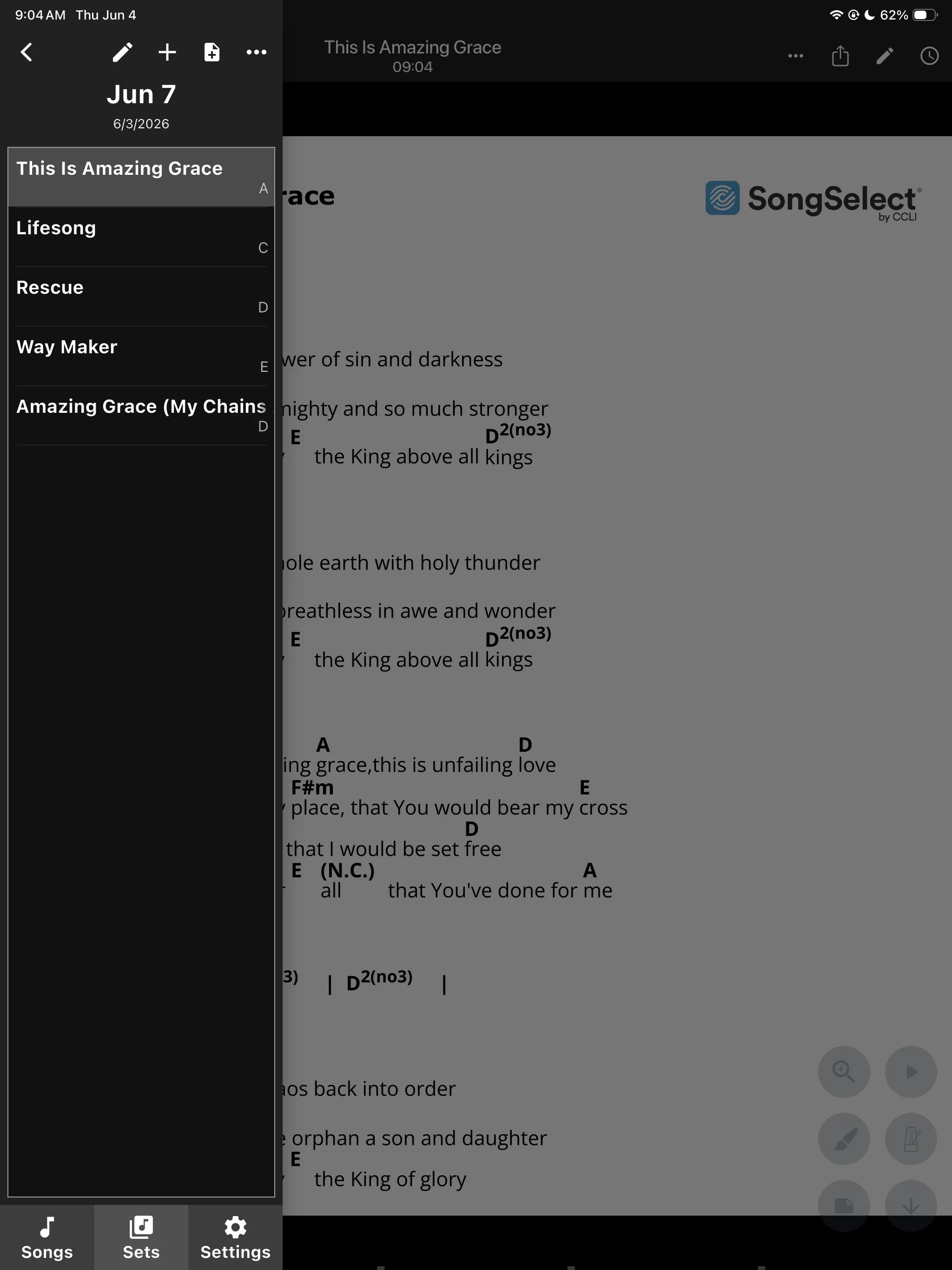 SongBook Pro — building the setlist for the week