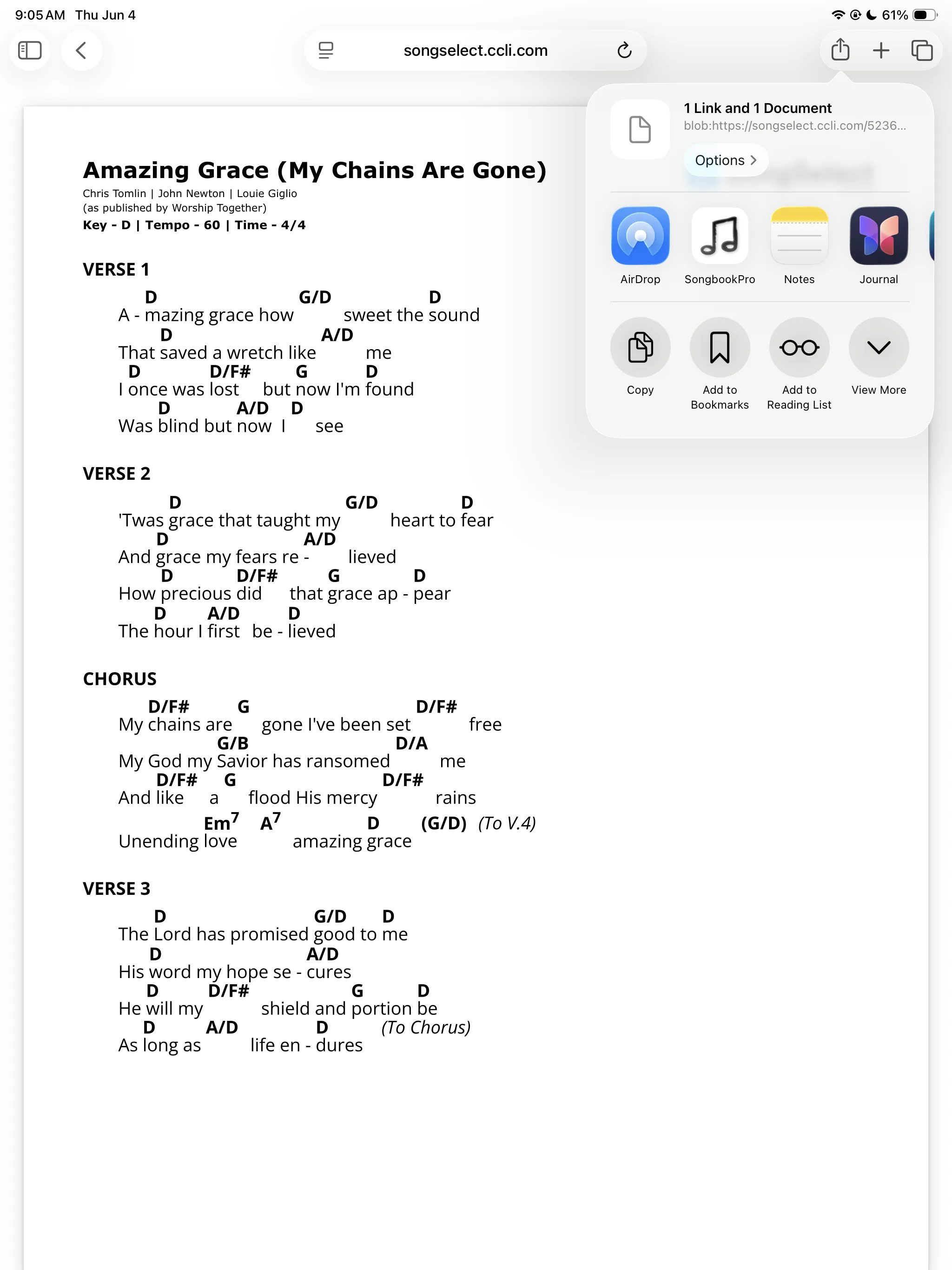 SongBook Pro — the setlist view with all songs in order