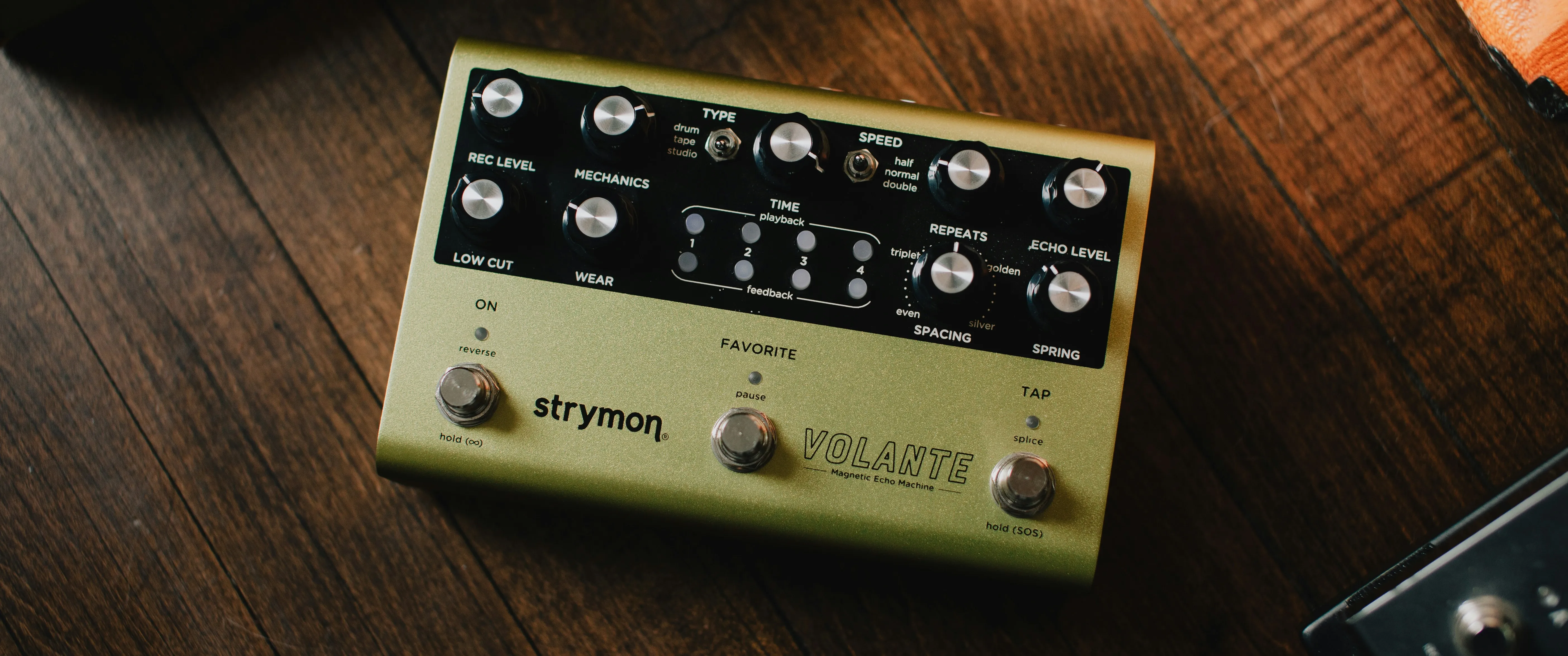 Strymon Volante magnetic echo machine on a pedalboard