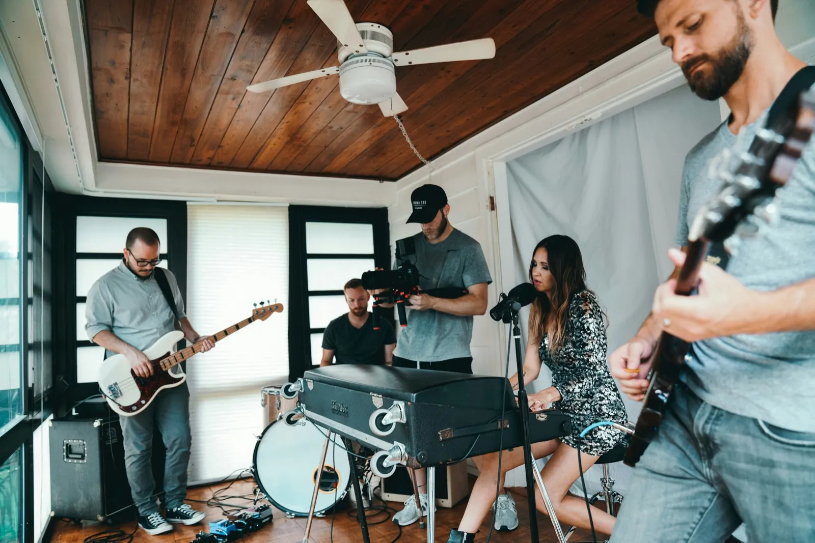 Worship team running through songs together at rehearsal