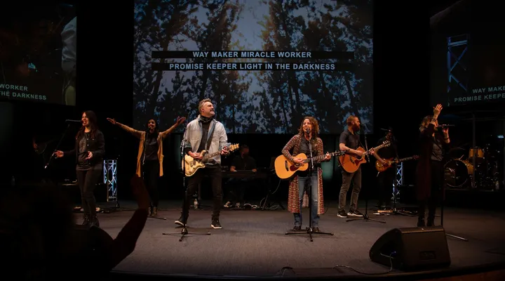 Worship team leading a congregation in song